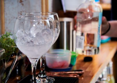 Glasses with ice from a mobile gin and prosecco bar
